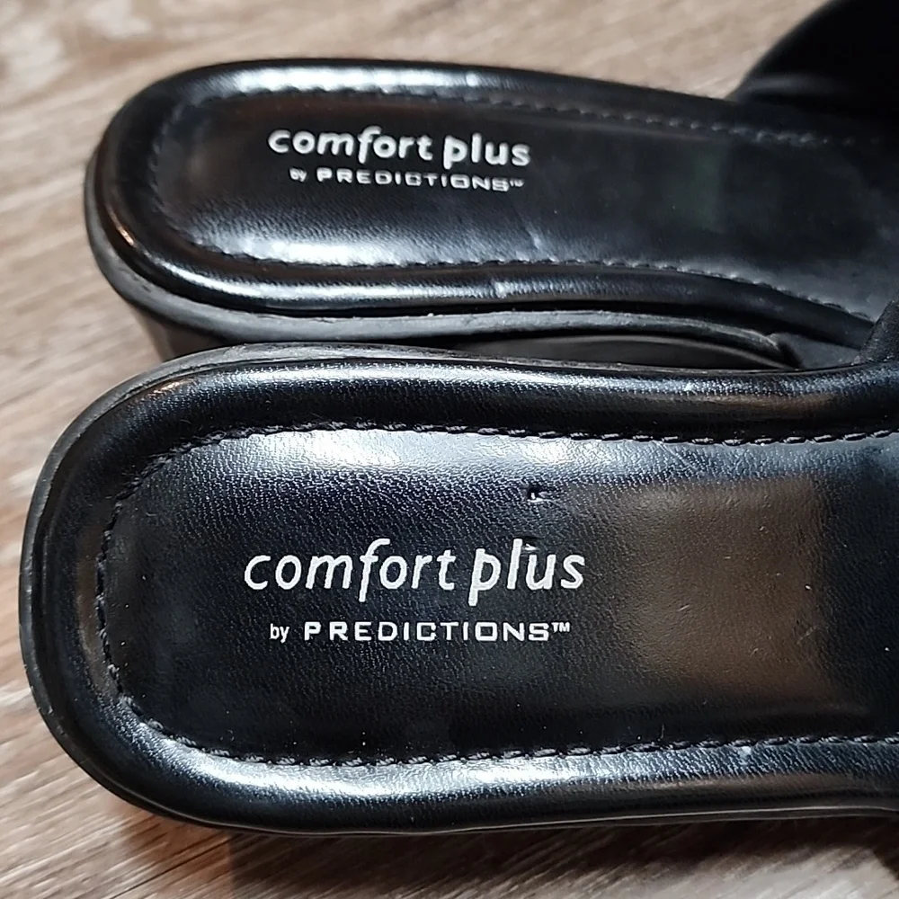 Predictions Comfort Plus Black Slide Open Toe Wedge Sandals